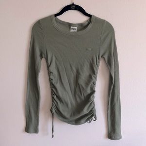 Pink Long Sleeve Green Cinch Shirt